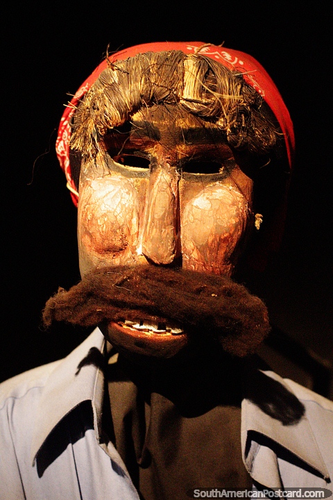 Big mustache, mask called Ana Ndechi Ndechi, El Arete dance, Musef museum, La Paz. (480x720px). Bolivia, South America.