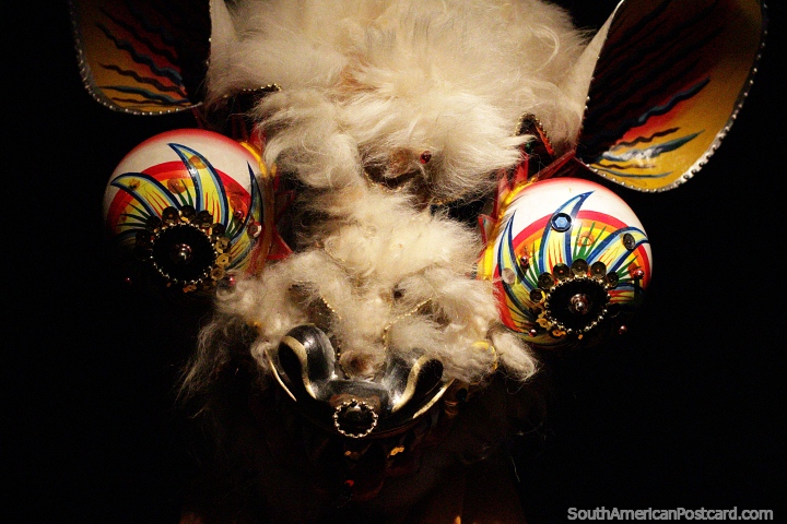 The Bear with big round eyes, the Morenada and devils dance, mask at the Musef museum, La Paz. (720x480px). Bolivia, South America.