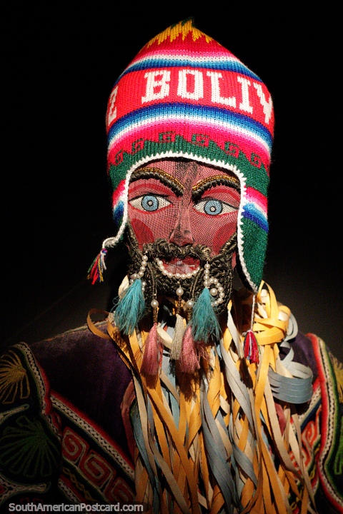 Chuta mask, made with wire mesh, the dance of the Chutas, Musef museum in La Paz.  (480x720px). Bolivia, South America.