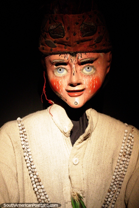 Chunchu mask with rosy cheeks, the dance called Los Chunchus, early 20th century, Musef museum, La Paz. (480x720px). Bolivia, South America.