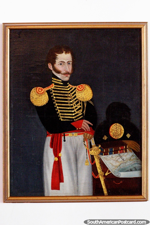 Coronel Francisco Lopez de Quiroga (1787-1838), fought in the Royal Army of Peru, painting at the Casa de la Libertad, Sucre. (480x720px). Bolivia, South America.