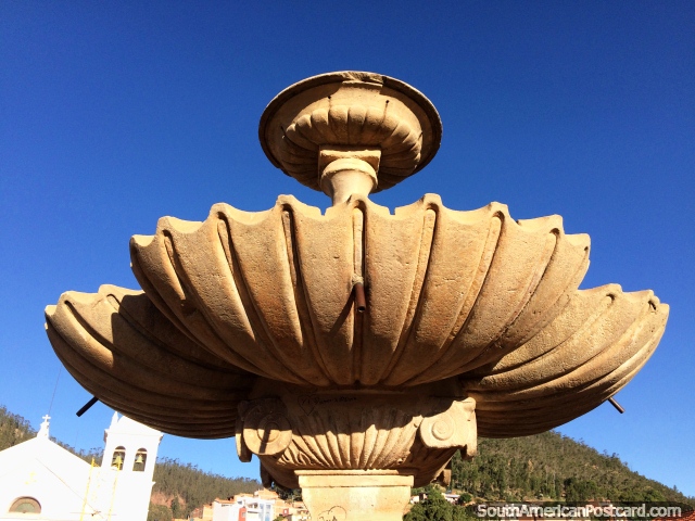 Stone flower-shaped fountain in Recoleta, up the hill from central Sucre. (640x480px). Bolivia, South America.