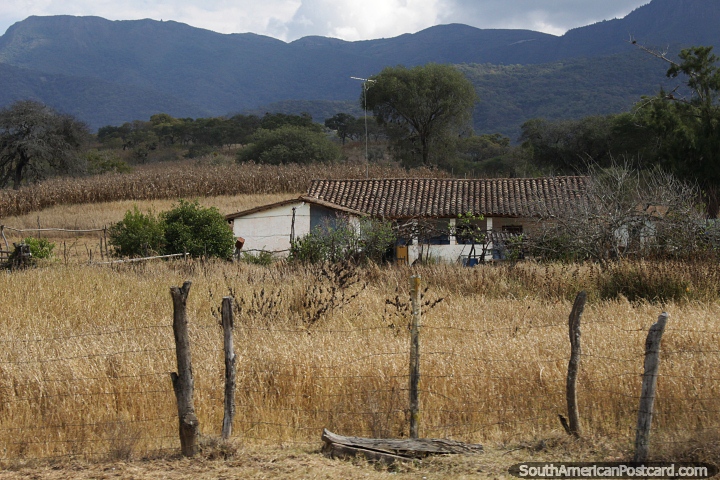 Casa, campos agrcolas e montanhas ao redor de Lagunillas, ao norte de Vallegrande. (720x480px). Bolvia, Amrica do Sul.