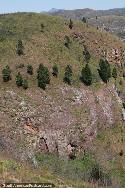 rvores nas falsias nas colinas e vales ao redor de Samaipata. (480x720px). Bolvia, Amrica do Sul.