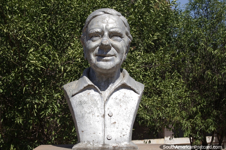 Dr. Hermann Gmeiner (1919-1986), founder of SOS Children's Villages, bust in San Jose de Chiquitos. (720x480px). Bolivia, South America.