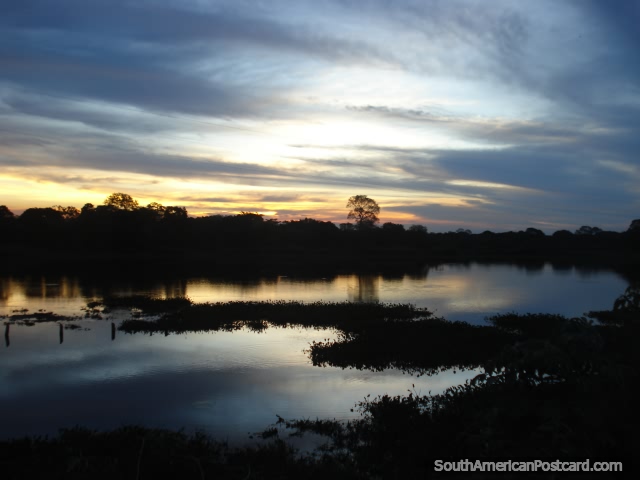 Puesta del sol de Pantanal sobre el ro. (640x480px). Brasil, Sudamerica.