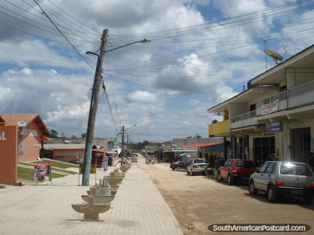 Shops and street in Pacaraima on the border with Venezuela. (640x480px). Brazil, South America.