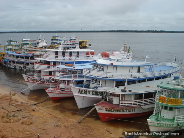 Manaus, Brazil - Amazon River City Take A Ferry East Or West. Manaus is west of Santarem and east of Tabatinga. You can take a ferry from the city along the Amazon River.