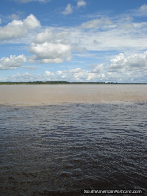 Las aguas bravas y negras, también conocidas como aguas negras y blancas, cerca de Manaus. (480x640px). Brasil, Sudamerica.