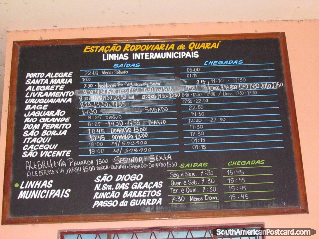 Buses from Quarai bus terminal to other cities in Brazil. (640x480px). Brazil, South America.