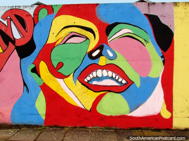 Face of many colors wall mural in Porto Alegre. (640x480px). Brazil, South America.