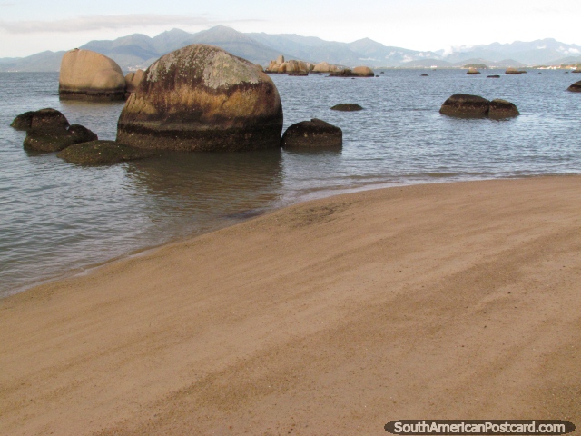 A boulder city at a beach on the mainland across the bridge from the island in Florianopolis. (640x480px). Brazil, South America.