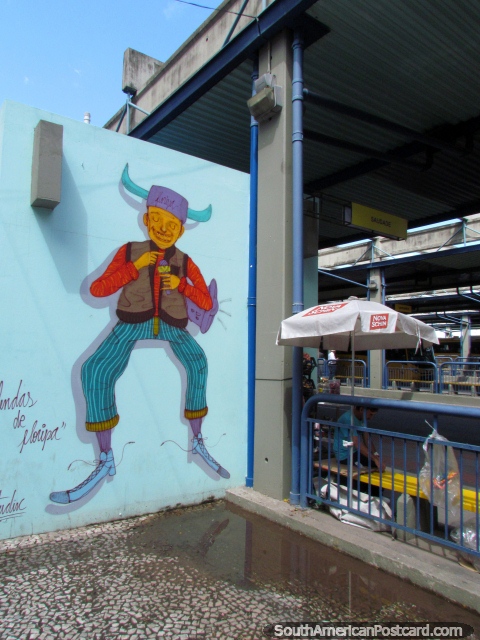 El Bromista, una mural en la pared en Florianopolis. (480x640px). Brasil, Sudamerica.