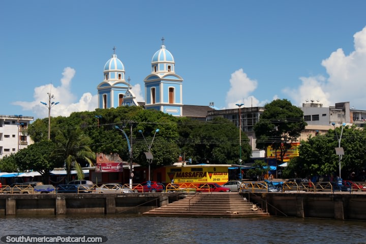 The 2 towers of the cathedral as seen from the wharf in Santarem. (720x480px). Brazil, South America.