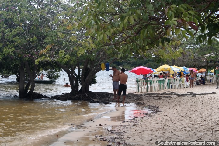 Uma praia com muitas rvores sombreadas em Alter do Chao perto de Santarem. (720x480px). Brasil, Amrica do Sul.