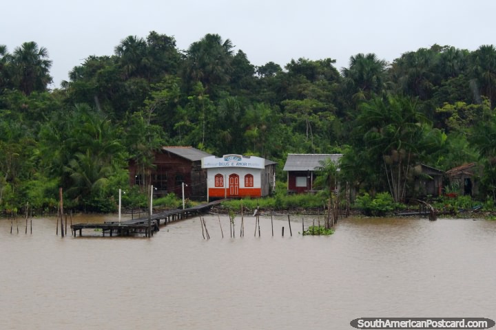 Igreja Pentecostal Deus e Amor, a church with a jetty in the Amazon jungle. (720x480px). Brazil, South America.