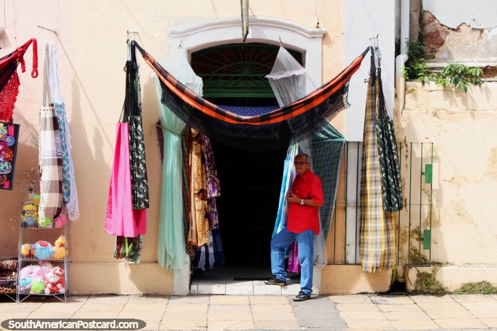 A shop that sells nice and fancy hammocks in Belem. (720x480px). Brazil, South America.