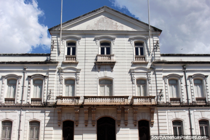 Sodre Palace, the front central face, located beside plaza Praca D. Pedro II in Belem. (720x480px). Brazil, South America.