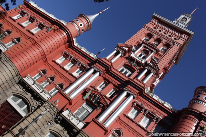 Fantastic red fire station, an historic building like a castle in Rio de Janeiro. (720x480px). Brazil, South America.