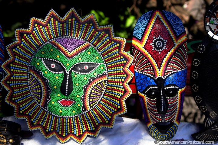 Masks, faces, Japanese crafts for sale in Liberdade, Sao Paulo. (720x480px). Brazil, South America.