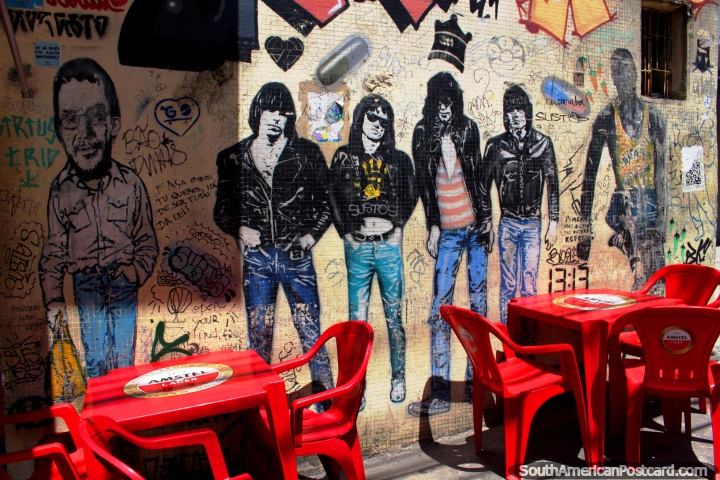 Os Ramone, uma banda de rocha de punk americana, arte de parede em Vila Madalena, São Paulo. (720x480px). Brasil, América do Sul.