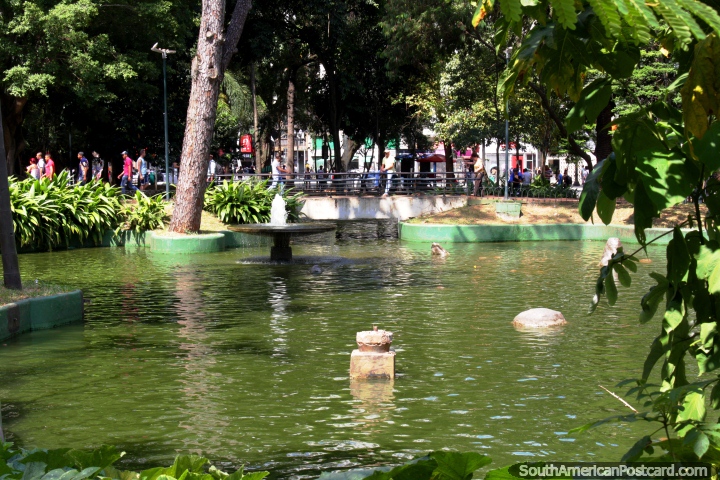 Praca da Republica, pond and fountain at the plaza in the Republica neighborhood in Sao Paulo. (720x480px). Brazil, South America.