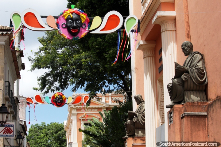 Historical buildings in Pelourinho, Salvador, streets getting ready for carnival. (720x480px). Brazil, South America.