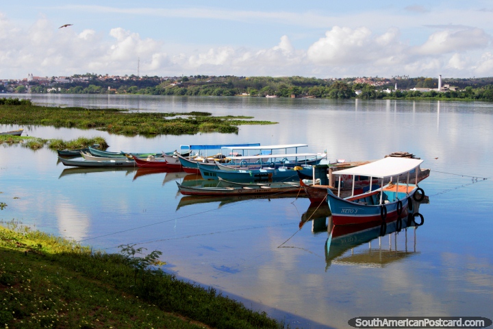 Looking across the Sao Francisco River from Penedo towards Neopolis. (720x480px). Brazil, South America.