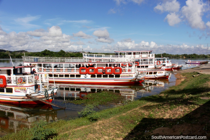 Passenger ferries docked in Penedo, for traveling the Sao Francisco River. (720x480px). Brazil, South America.