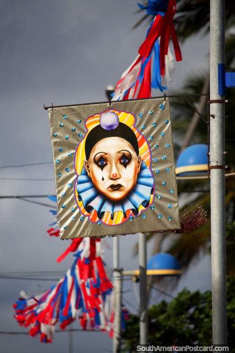 Decorations for carnival in Maragogi, clown looks a little sad though! (480x720px). Brazil, South America.
