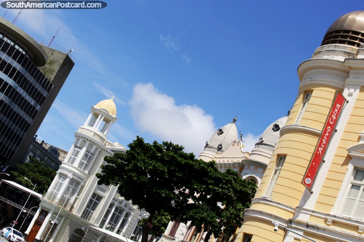 3 nice buildings with domes around Plaza Barao do Rio Branco in Recife. (720x480px). Brazil, South America.