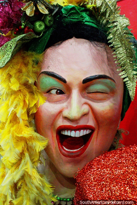 Lady of color and makeup at the Bonecos Museum in Recife. (480x720px). Brazil, South America.