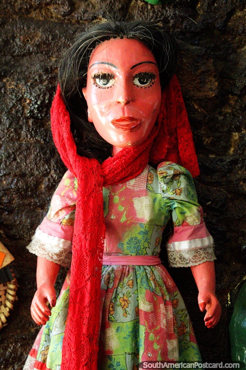 Doll with a red scarf and a green skirt, Teatro Mamulengo, Recife. (480x720px). Brazil, South America.