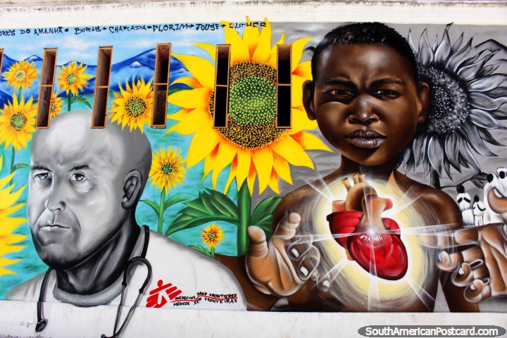 Mdicos Sin Fronteras, un mural con un mensaje en Recife. (720x480px). Brasil, Sudamerica.
