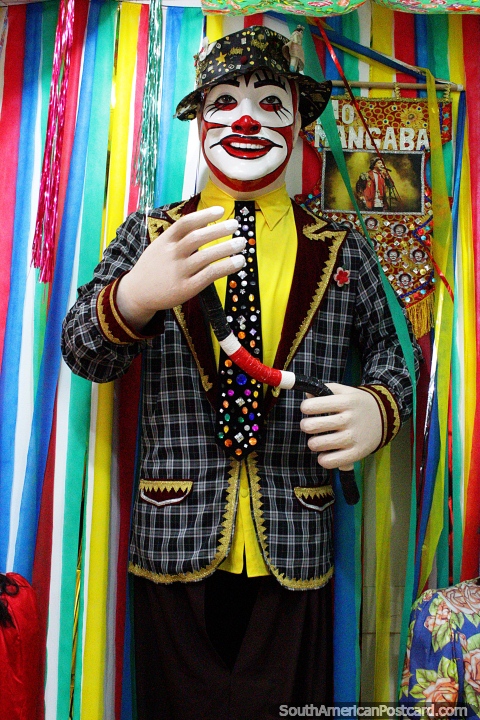 A clown Boneco, nice outfit and face-paint, at the Olinda Boneco museum. (480x720px). Brazil, South America.
