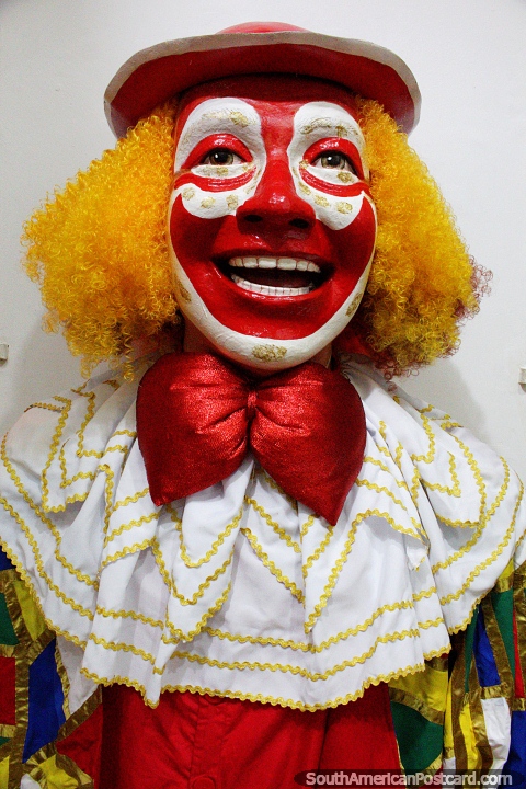 A very happy clown with red hair and awesome face paint, Boneco museum in Olinda. (480x720px). Brazil, South America.