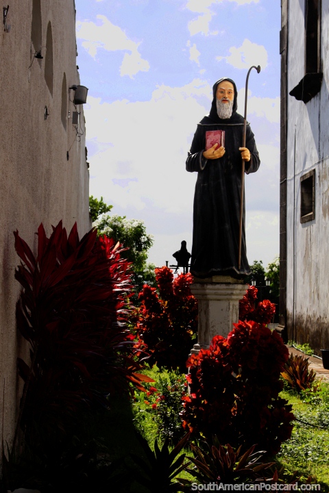 Statue of a religious figure in gardens in the historical area of Joao Pessoa. (480x720px). Brazil, South America.