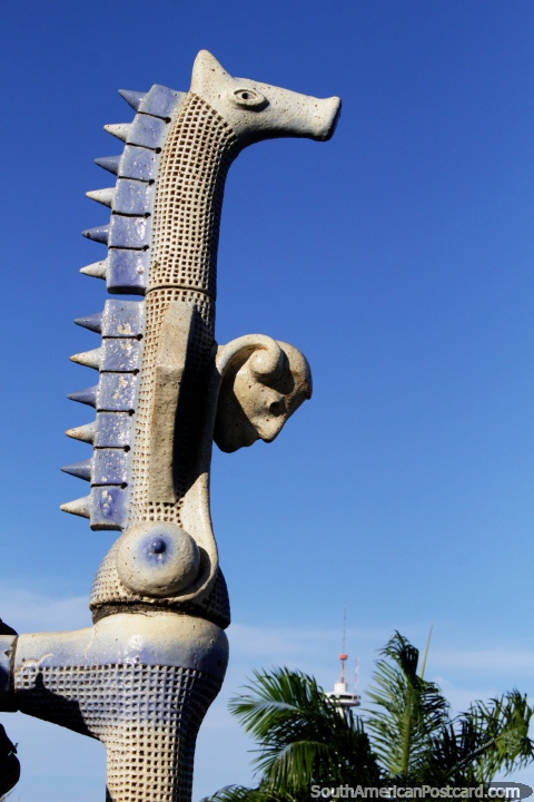 Seahorse with a mans head, ceramic art at the park in Joao Pessoa. (480x720px). Brazil, South America.