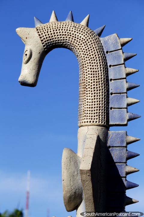 Ceramic seahorse with a spiky back, A Pedra do Reino monument in Joao Pessoa. (480x720px). Brazil, South America.