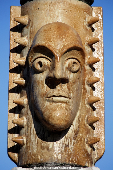 Bug-eyed face of ceramic, this work has lots of parts, A Pedra do Reino, Joao Pessoa. (480x720px). Brazil, South America.