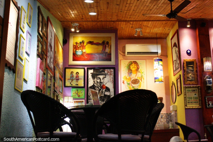Fantastic paintings and setting in a cafe in Pipa, Charlie Chaplin! (720x480px). Brazil, South America.