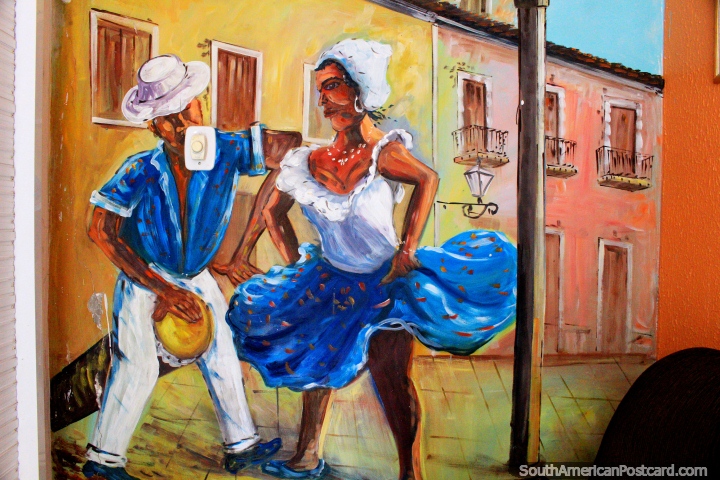 An exceptional mural of dancers dancing in the streets in Sao Luis. (720x480px). Brazil, South America.