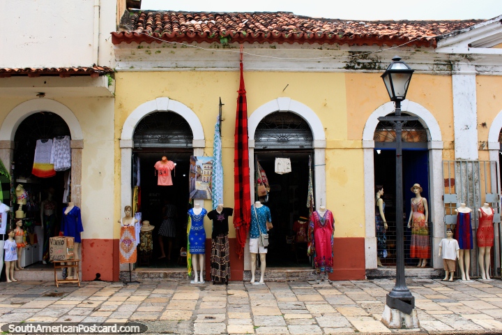 How many mannequins do you count? Clothing for sale in historic Sao Luis. (720x480px). Brazil, South America.