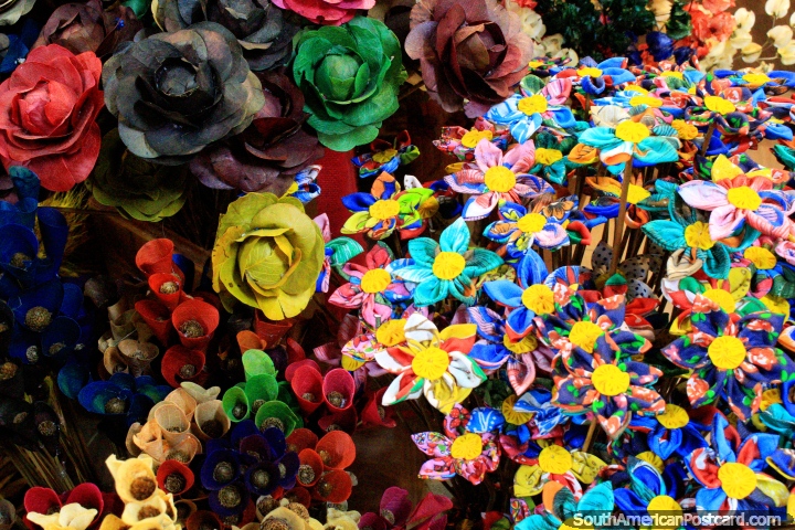 Colored flowers with nice designs and textures made of material, Central Market, Belo Horizonte. (720x480px). Brazil, South America.