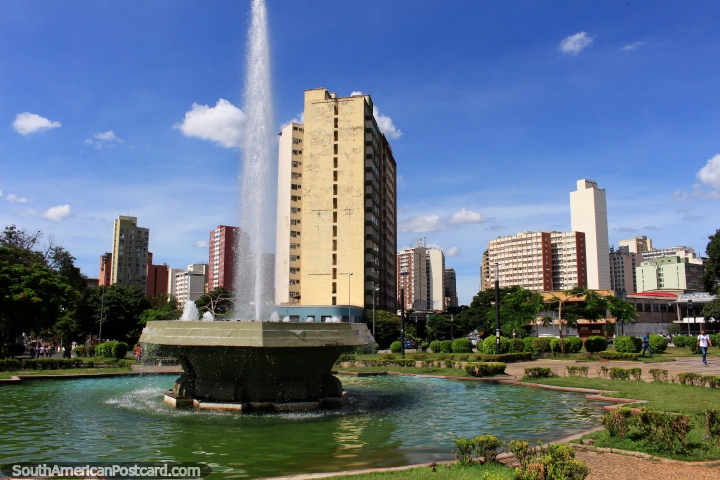Plaza Raul Soares with a huge fountain spurting water in Belo Horizonte. (720x480px). Brazil, South America.