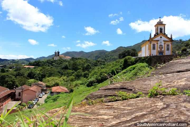 In Ouro Preto the churches sit upon hilltops all around the valley. (720x480px). Brazil, South America.