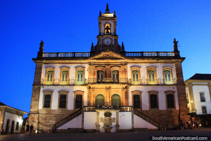 The blue hour is spectacular with the golden lights in Ouro Preto - Museum of Inconfidencia. (720x480px). Brazil, South America.