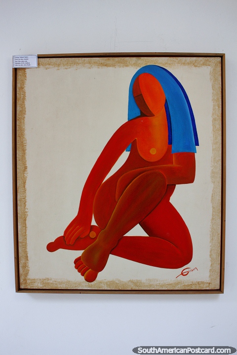 Serena, woman colored red with blue hair, Gilson Castro, exhibition at Vargas Palace in Porto Velho. (480x720px). Brazil, South America.