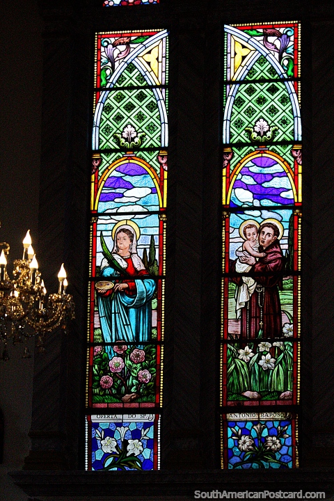 Another of the large selection of stained glass windows in Porto Velho at the cathedral. (480x720px). Brazil, South America.