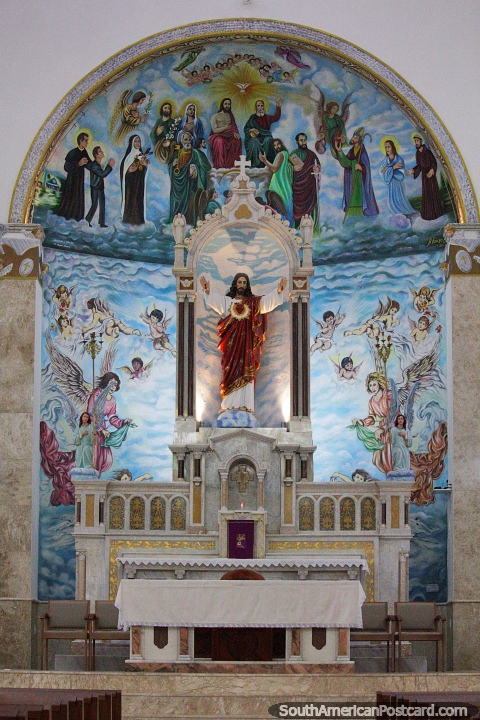 Huge painting including angels flying, the altar at the cathedral in Porto Velho. (480x720px). Brazil, South America.